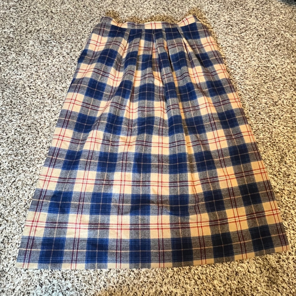 Pendleton Vintage Wool Cailean Tartan Plaid Pleated Midi Skirt Blue‎ Tan Size 12